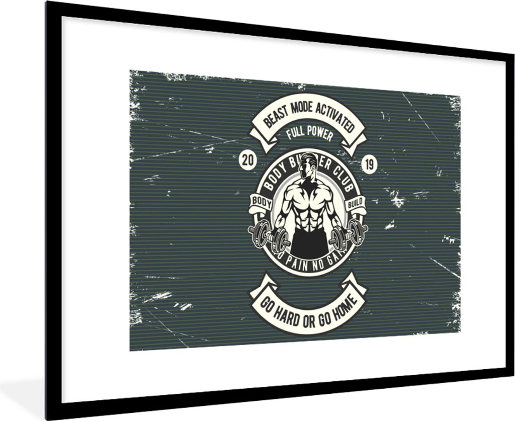 MuchoWow MuchoWow Gerahmtes Poster Mancave - Gewichte - Retro - Grau 90x60 cm - Poster mit zchwarzem Bilderrahmen - Wanddekoration - Fotos