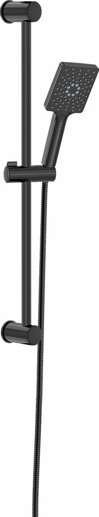 Duschstange mit Brause 60 cm Schwarz| Duschset Edelstahl | Handbrause 9,5 x 12 cm | Duschkopfhalterung | Schlauch Brausestangenset Brausegarnitur M...