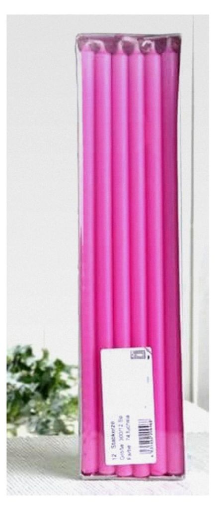 Stabkerzen, 30 x 1,2 cm Ø, 12er-Pack, pink-fuchsia