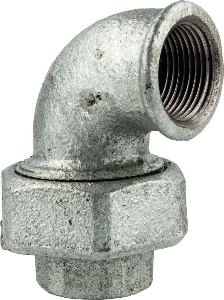 Temperguss-Gewindefitting verzinkt Winkelverschraubung 90° konisch dichtend, IG x IG 3/4 Zoll, Typ 96, DVGW