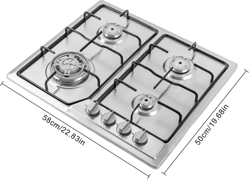 Table de cuisson gaz multi-compatibilité 4 feux avec sécurité intégrée