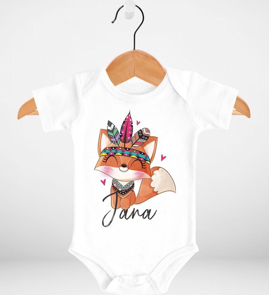 Baby Body Name personalisiert Boho Fuchs Tier-Motive Bedrucken kurzarm Baumwolle SpecialMe weiß 0-3 Monate