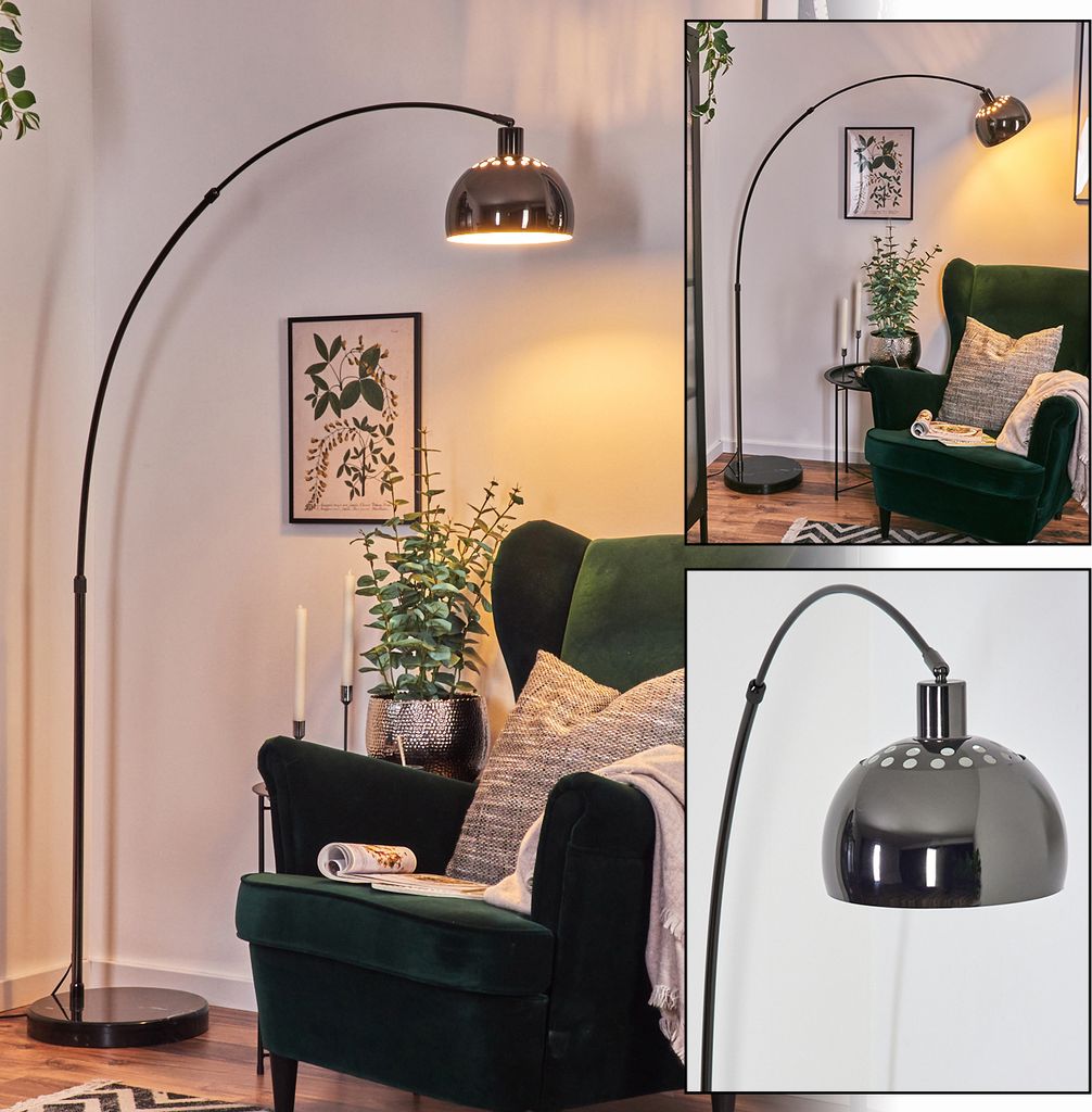 Gavirate Stehlampe aus Metall mit Marmorfuß in Schwarz/Chromfarben/Weiß