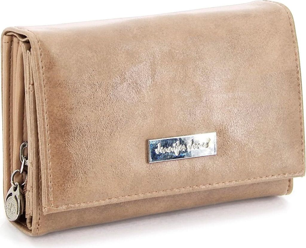 Damen Geldbörse viele Fächer, Damen Portemonnaie aus Kunstleder, Geldbeutel für Frauen (Beige)