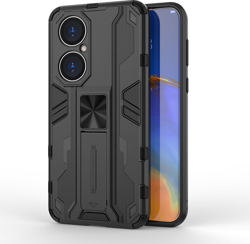 Huawei P50 Hülle, Dual Layer PC TPU Bumper Stoßfest Ständer Schutzhülle für Huawei P50 Schwarz