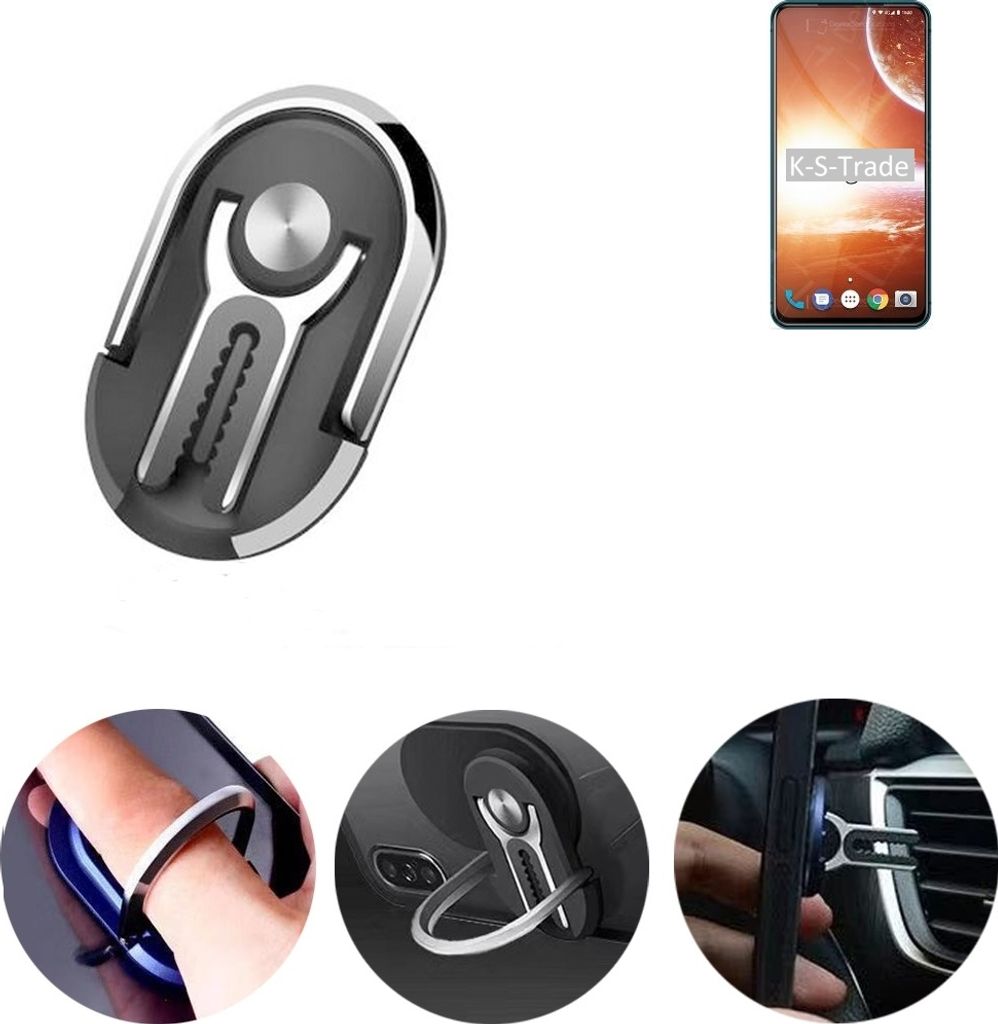 K-S-Trade 3in1 Smartphone-Ring Handy-Ring kompatibel mit Energizer Power Max P18K Pop Fingerhalterung Handyring Tischständer