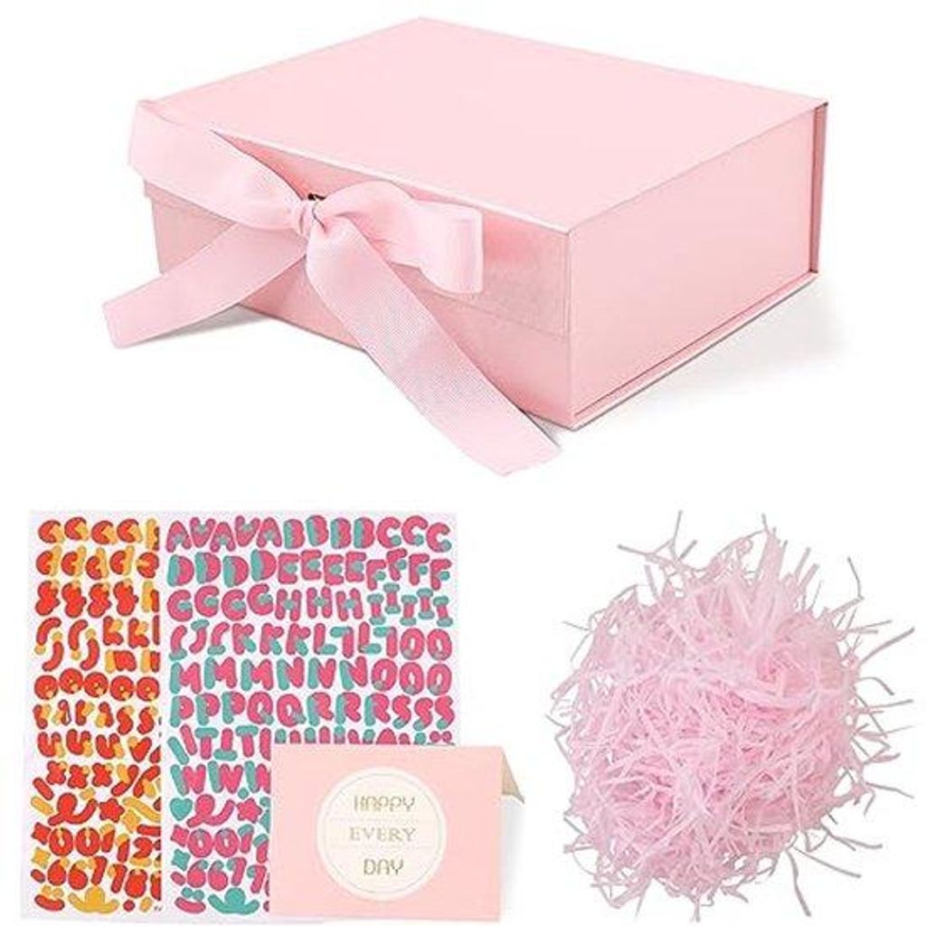 Verpackungskarton mit Deckel, Magnetischer Karton mit 3 Aufklebern, Karte, Schleife und Papierstreifen, Geschenkkartons für Hochzeit, Geburtstag, ...