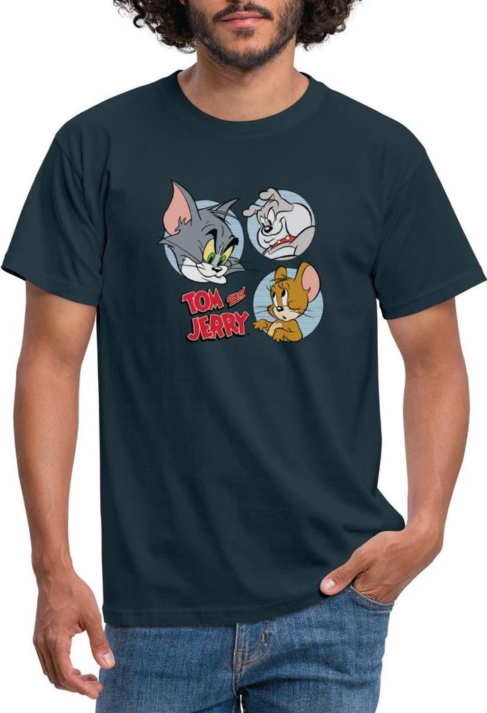 Spreadshirt Tom Und Jerry Spike, Tom und Jerry Kacheln Männer T-Shirt, XXL, Navy