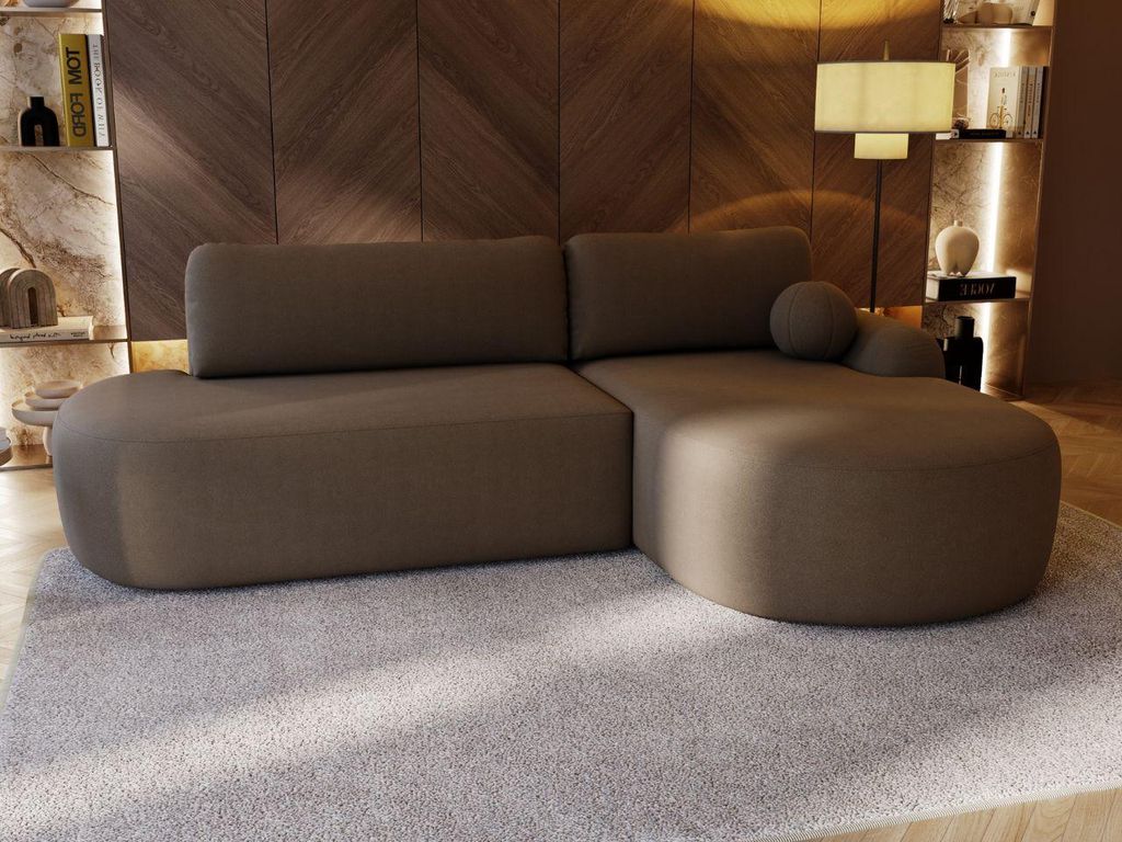 GrainGold Ecksofa L-Form Rechts Aurio O - Ecksofa mit Schlaffunktion und Bettkasten - Moderne Ecksofa, Wohnzimmer Ecksofa - Eckcouch Braun (Lambi 04)