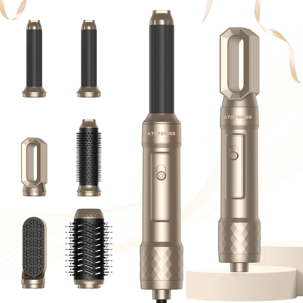 6 in 1 Airstyler Multifunktionaler Warmluftbürste, Rundbürstenföhn, Lockenstab, Glättbürste,Geben Sie dem Haar Volumen, Glätten, Locken und F...