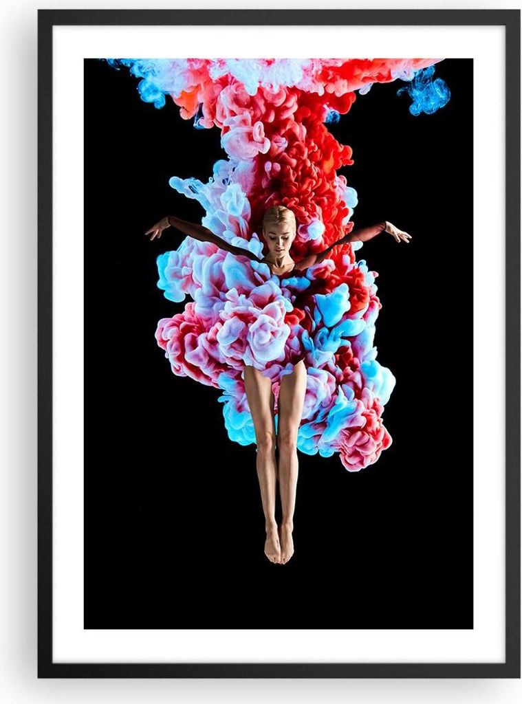 Gerahmtes Poster - Schwarzer Rahmen - Mädchen bunt Rauch - 50x70 cm - Wand Bild - Wanddeko - Wandbilder - Kunstposter - Wandposter - Bilderrahmen ...
