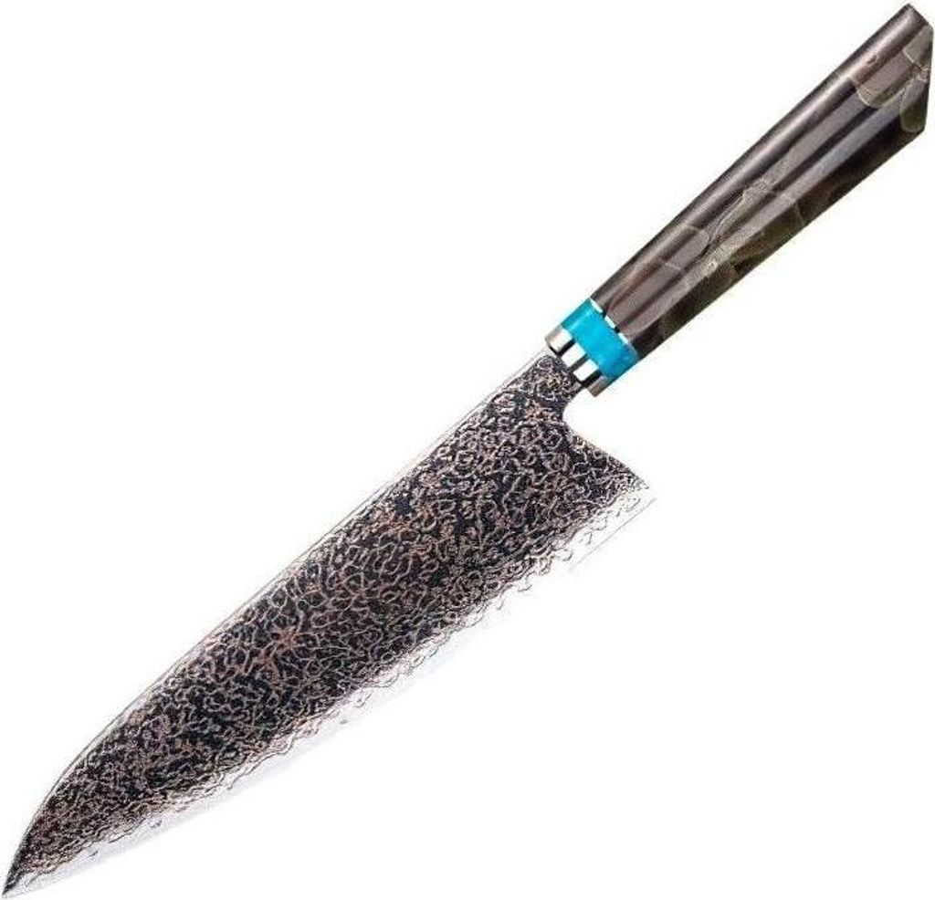 Damast Küchenmesser Zetsu - Professionelles Chefmesser in Braun und Blau KP37411