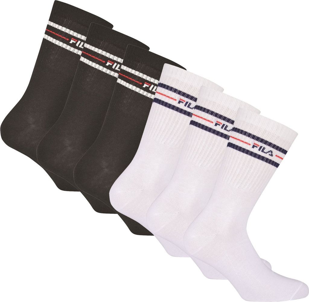 FILA Unisex Socken, 6er Pack - Strümpfe, Street, Lifesyle, Sport (2x 3 Paar) Schwarz/Weiß 39-42