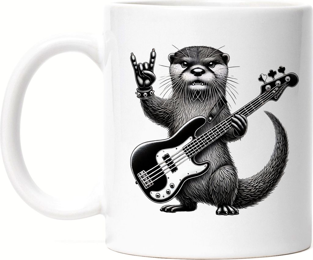 Rockiger Otter Tasse Weiß Cooles Geschenk für Musikfans und Rockliebhaber