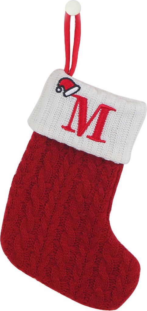 Weihnachtsstrumpf mit besticktem Buchstaben und Seil zum Aufhängen, feine Verarbeitung, Weihnachtsstrumpf, festliche Weihnachtsdekoration, M