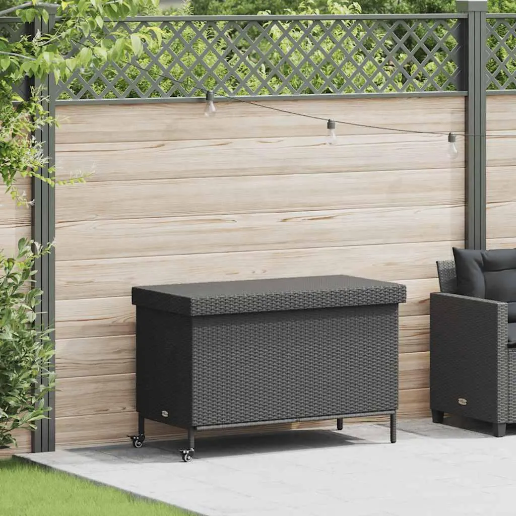 vidaXL Coffre de jardin à roulettes Noir 110x55x73 cm en Polyrotin
