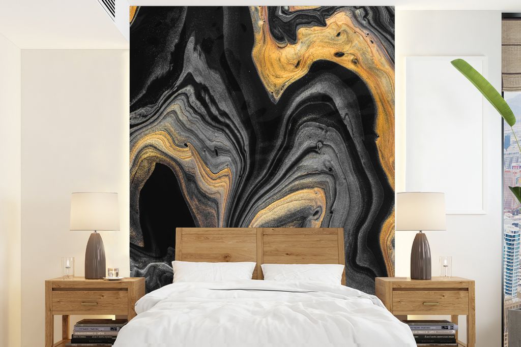 MuchoWow Fototapete für Wohnzimmer oder Schlafzimmer Wandtapete Vinyl Motivtapete Marmor - Acryl - Gold - Luxus - Abstrakt - 160x220 cm - Bildsc...