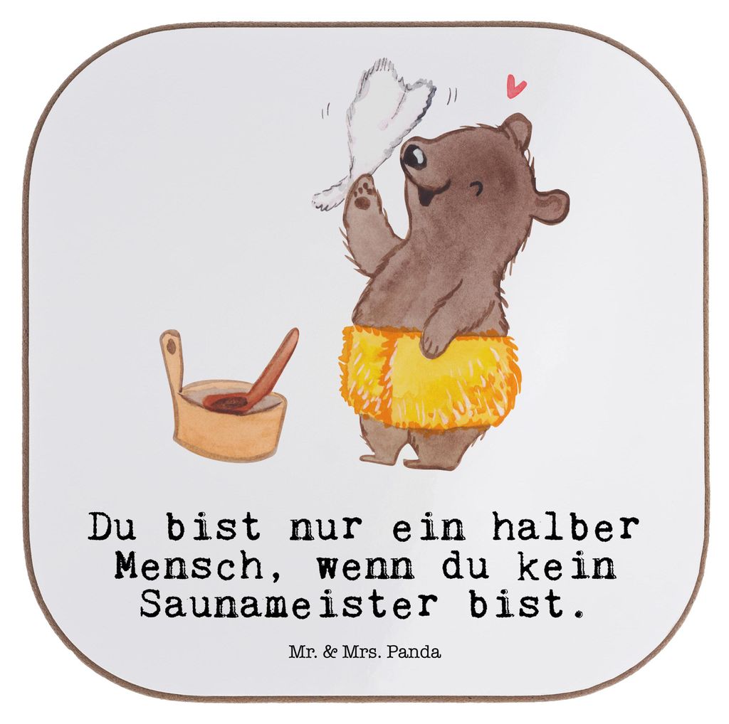 Mr. & Mrs. Panda unterleger Saunameister Herz - Weiß - Geschenk, Untersetzer für Gläser, Tasse, Coaster, bieruntersetzer, Tassenuntersetzer, gl...