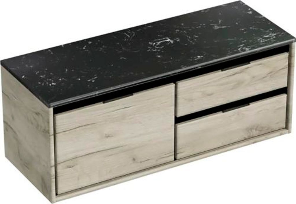 Waschtischunterschrank Sanox Loft BxHxT 121 x 47 cm x 46 cm Frontfarbe craft oak mit Waschtischplatte Kunststein schwarz