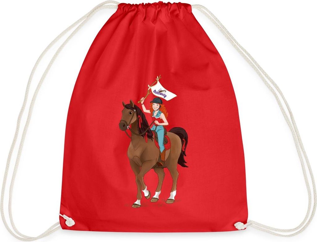 Spreadshirt Schleich Horse Club Hannah auf Pferd Cayenne Turnbeutel, One size, Rot