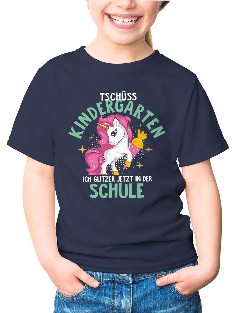 Kinder T-Shirt Mädchen Schulkind Tschüss Kindergarten ich Produktbild 