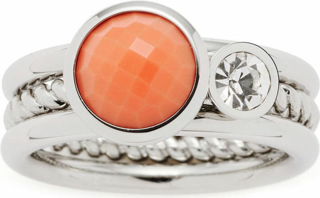 Leonardo Jewels Ring 2er-Set Größe 17 Letizia, Fingerring, Schmuckring, Schmuck, Edelstahl, Glas, Kristallsteine, Perlmutt, Koralle, 017917