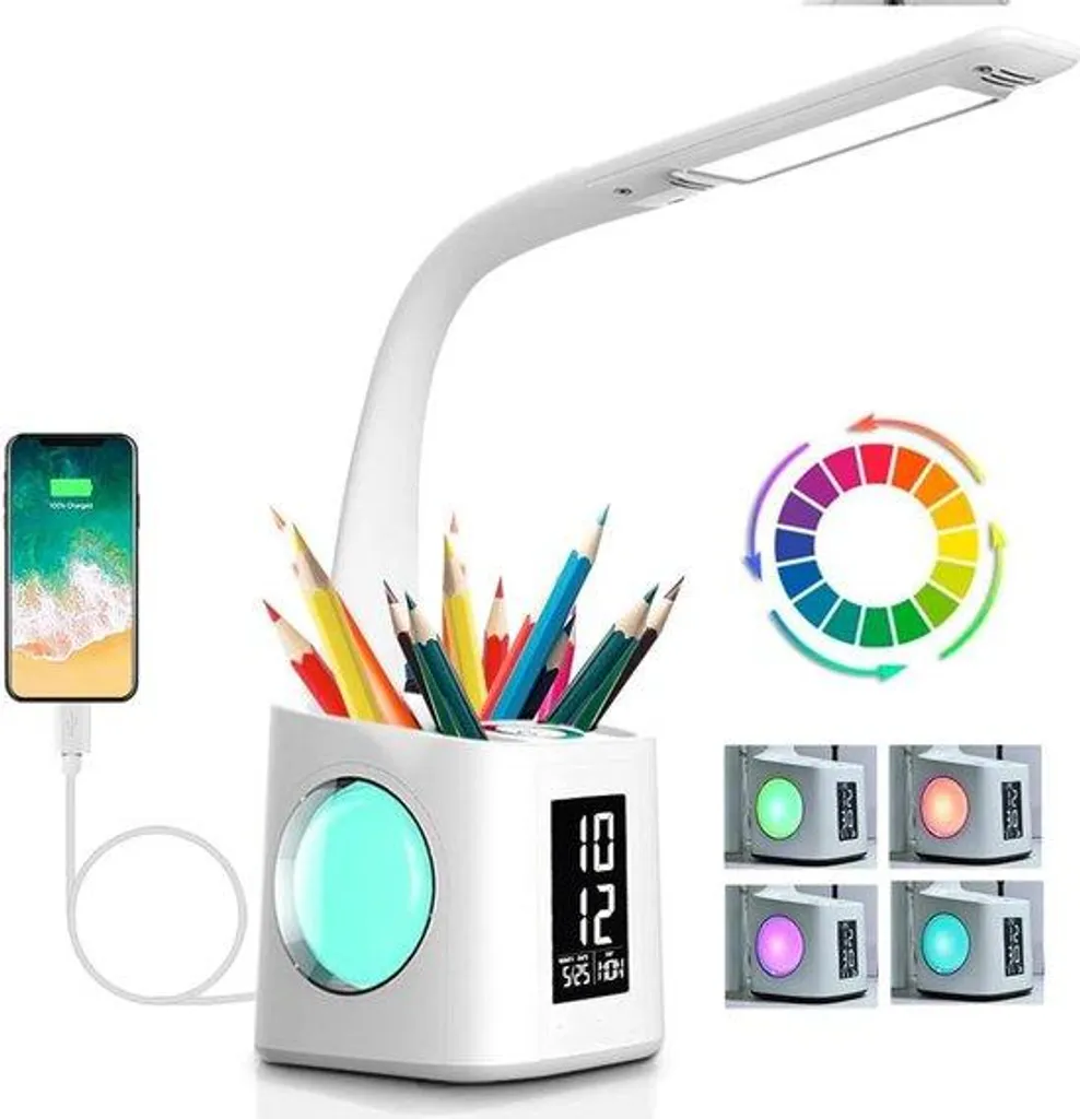 Lampe LED de bureau dimmable 10W et port USB - Protection des Yeux