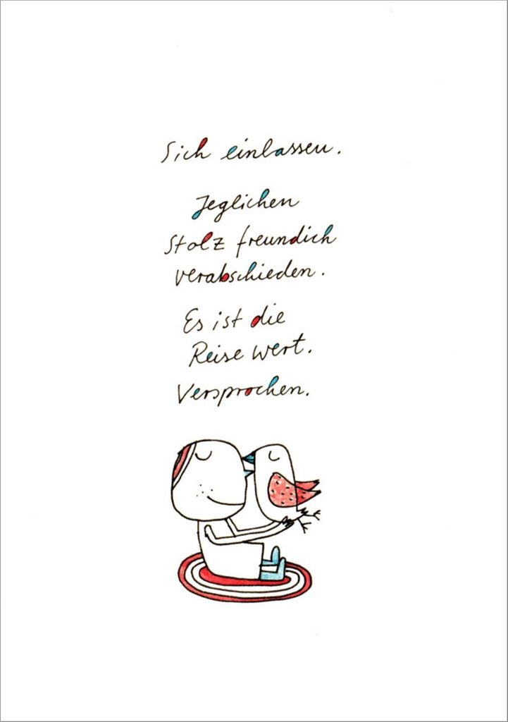 Postkarte Karindrawings "Sich einlassen. Jeglichen Stolz freundlich ..."
