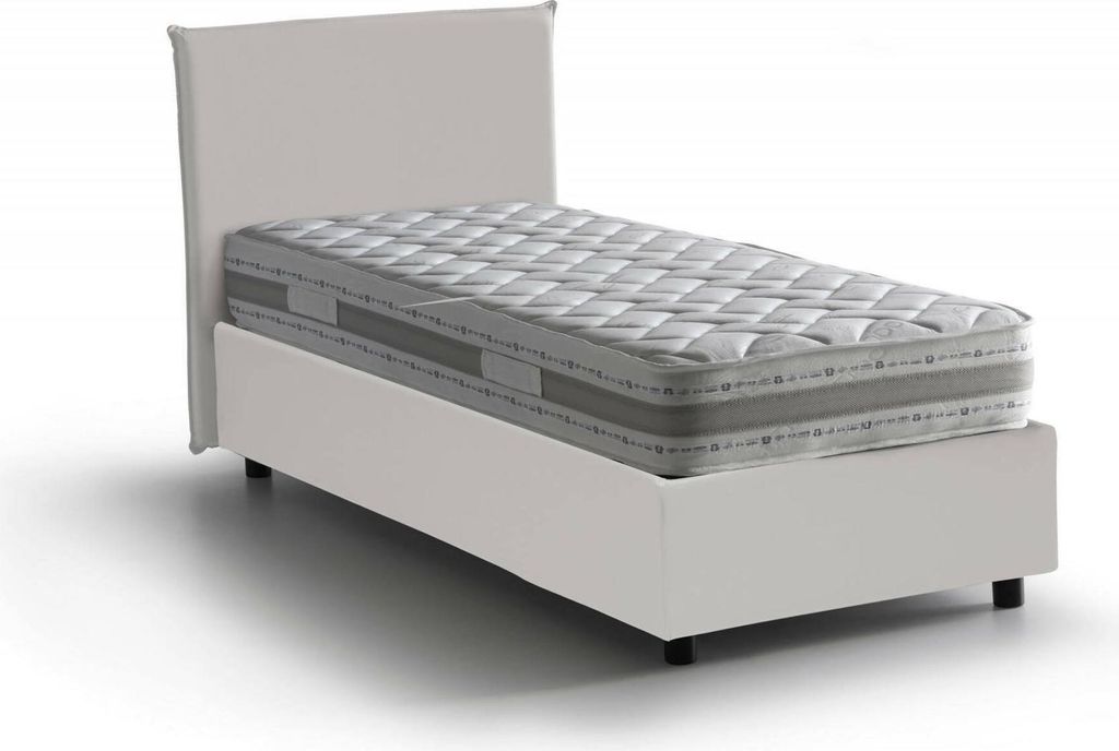 Einzelbett Dargill, Containerbett mit Kunstlederbezug, 100% Italy, Seitliche–ffnung, inklusive Matratze Cm 80x190, Weiß