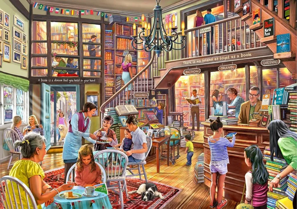 Puzzle 2000 pièces multicolore Bookshop Tearoom aux détails vibrants
