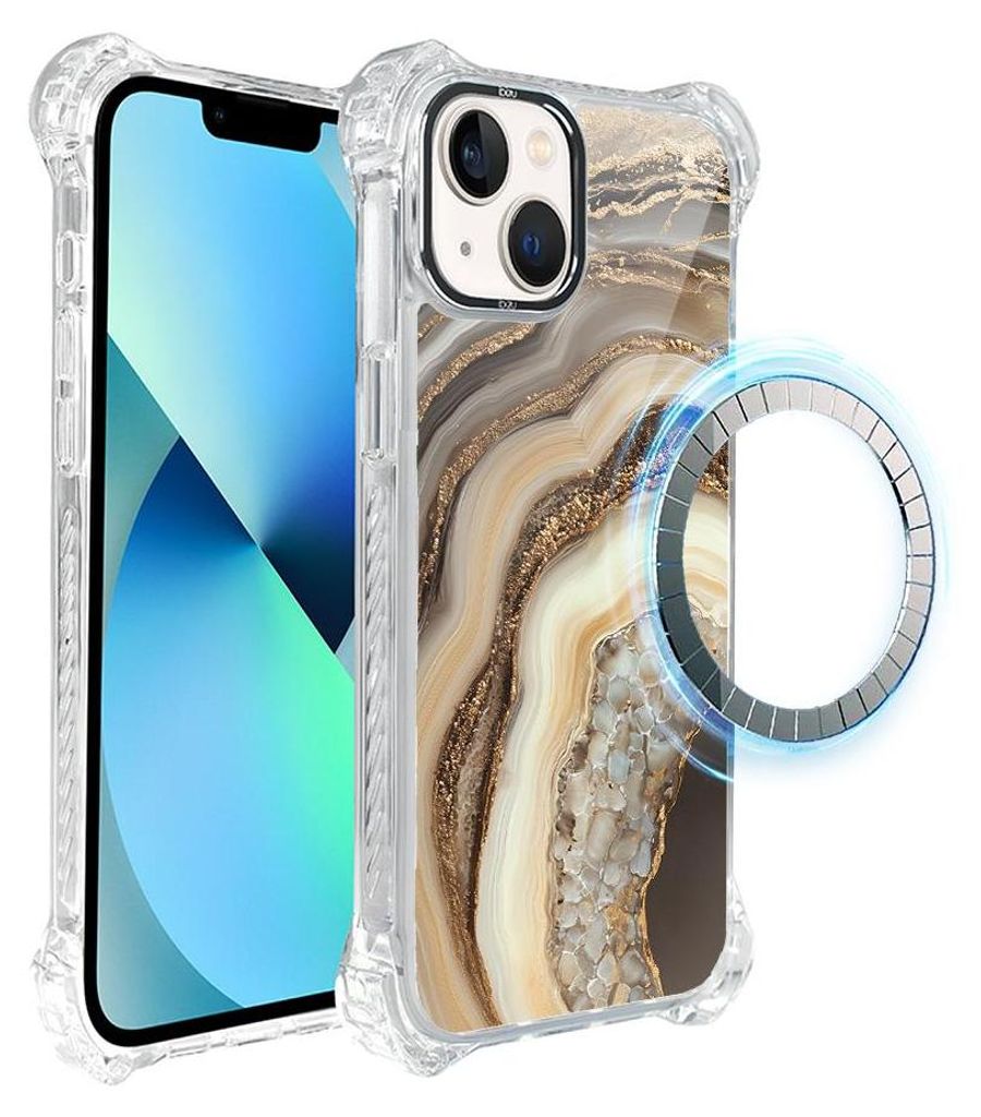 Schutzhülle für das iPhone 13, MagSafe-kompatibel, verstärkte Ecken, transparente Seiten, Zierstein, Achat