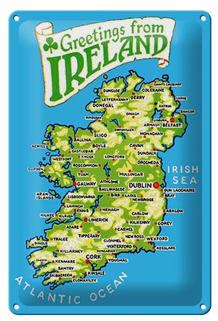Blechschild Urlaub 20x30cm Greetings from Ireland Landkarte