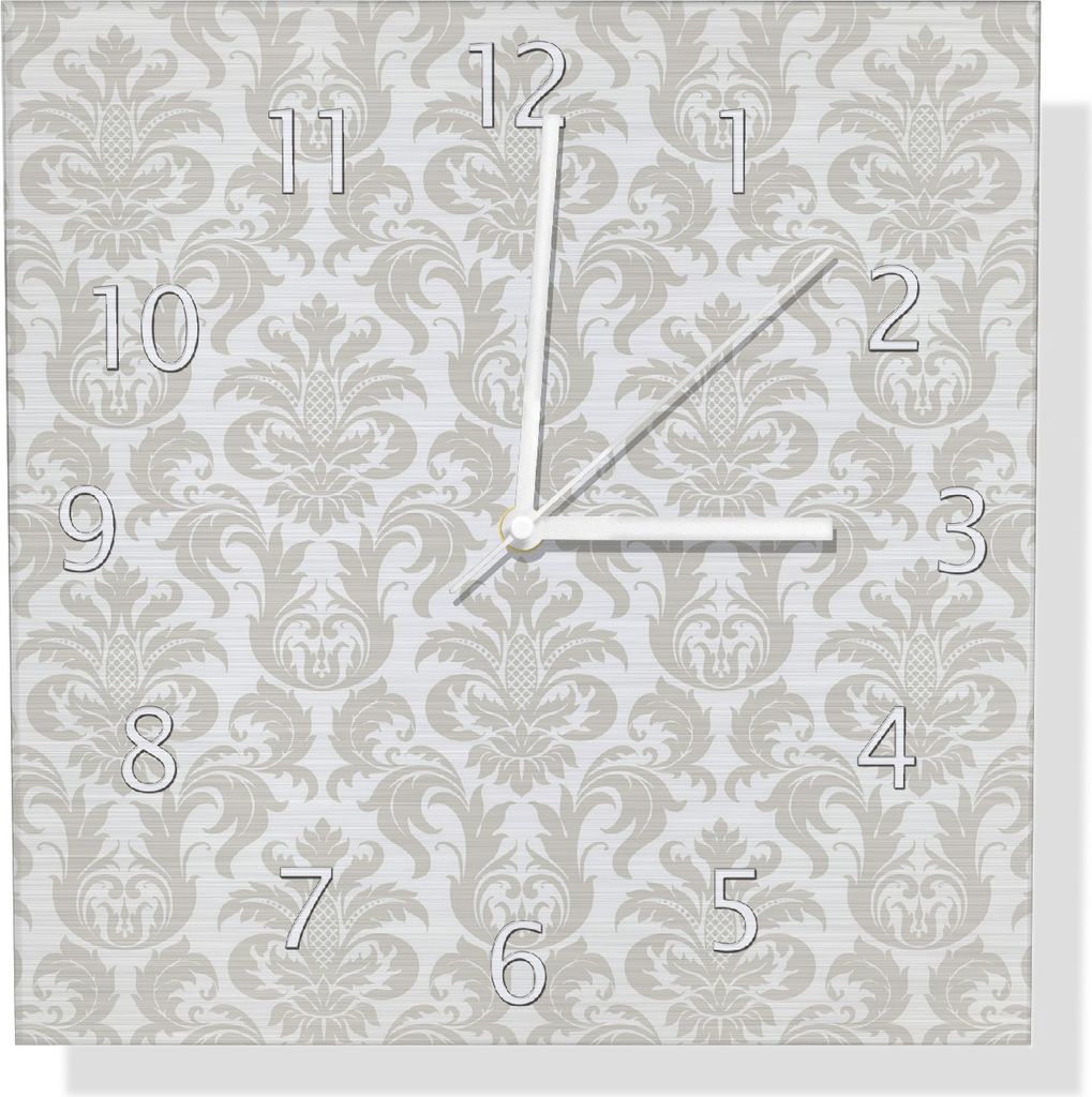 Wallario Design Wanduhr Königliche Schnörkelei in weiß und beige aus Aluverbund, Größe 30 x 30 cm