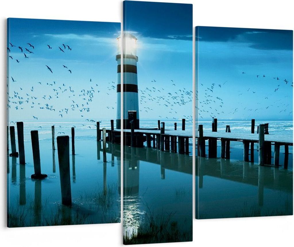 Bild auf Leinwand - Leinwandbild - Vögel see laterne wolke - 95x80cm - Wand Bild - Wanddeko - Leinwanddruck - Bilder - Kunstdruck - Wanddekoration...