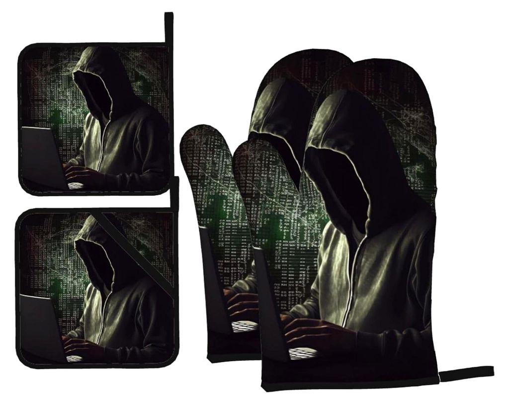 Ofenhandschuhe und Topflappen-Set, 4 Stück, hitzebeständige, rutschfeste Küchenhandschuhe für Kochen, Backen und Grillen