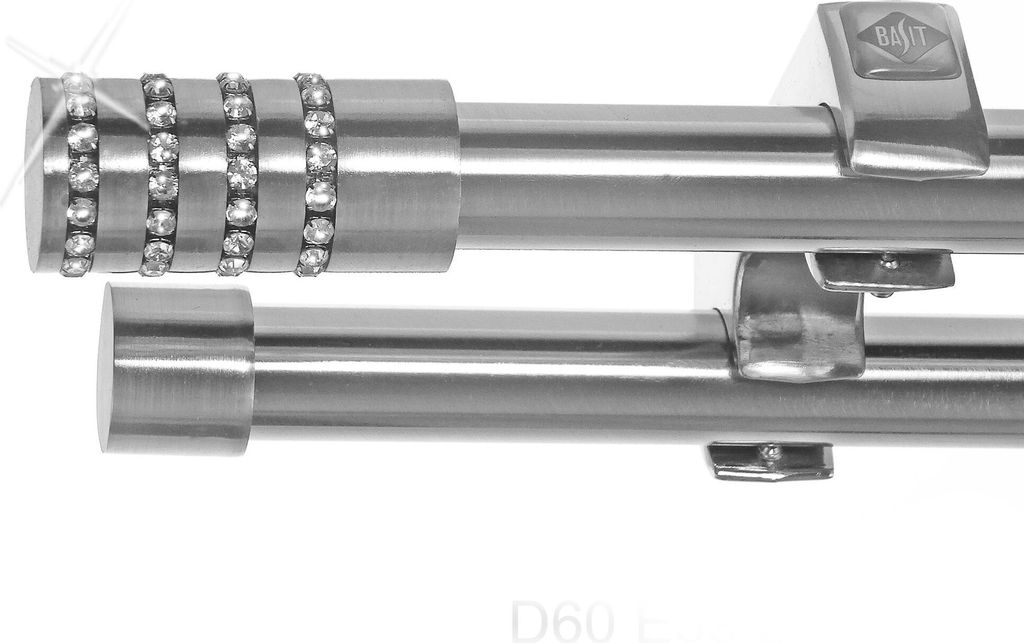 Edelstahl Look Gardinenstange Ø 20mm Deckenträger 2-läufig zweiläufig Deckenbefestigung Kristall D60 E39E30 RR