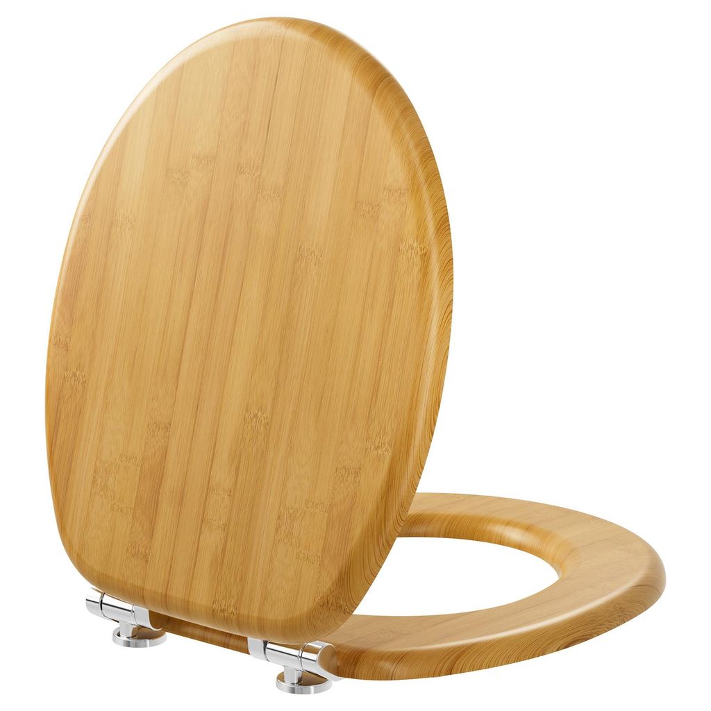 KUTAS WC-Sitzring, O-förmiger, doppelwandiger WC-Sitz aus MDF, ausgewähltes Holz, Absenkautomatik, Bambusmaserung