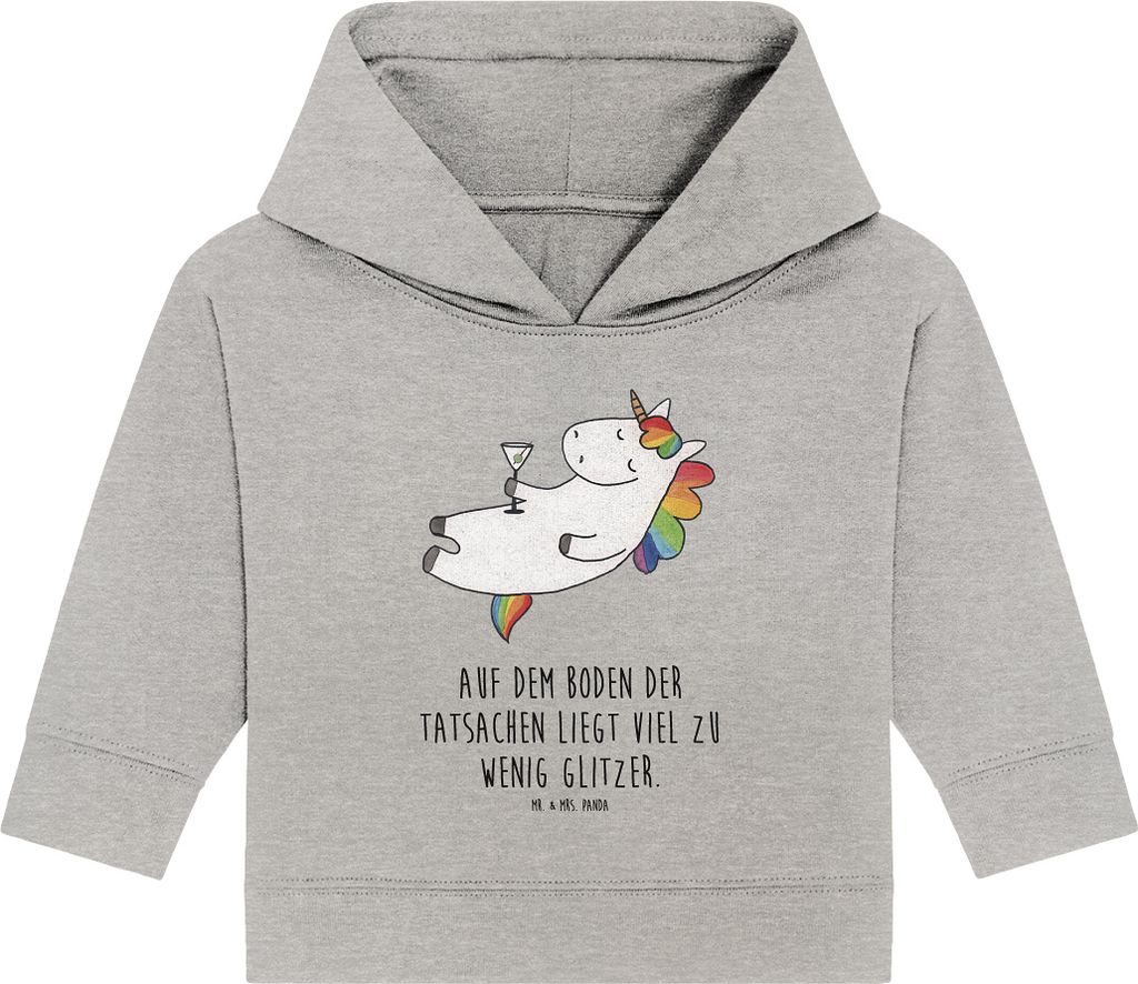 Mr. & Mrs. Panda Organic Baby Hoodie Einhorn Cocktail 12. - 18. Monat - Heather Grey - Geschenk, Kapuzenshirt, Unicorn, Einhörner, Kapuzensweatshi...