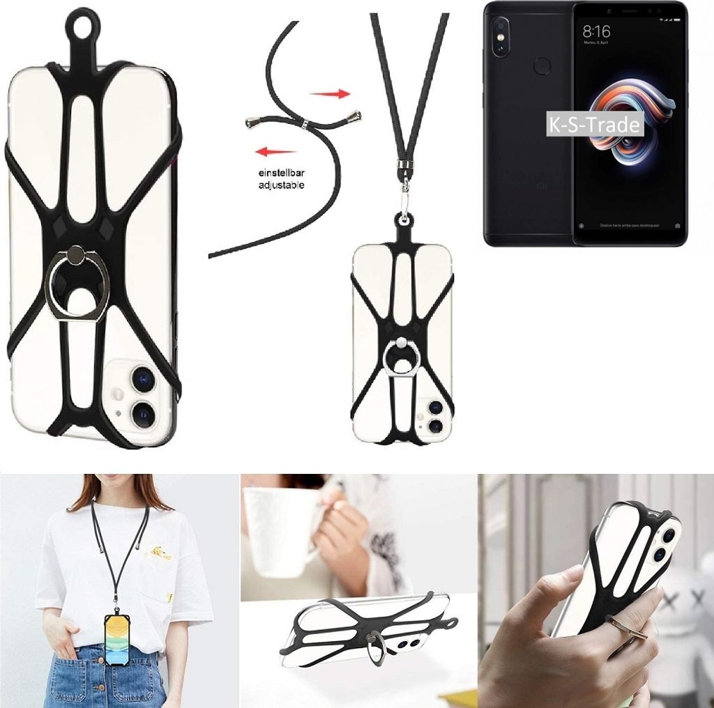 K-S-Trade 3in1 Handykette Handyband Handykordel Halsband Smartphone-Ring Handy-Ring kompatibel mit Xiaomi Redmi Note 5 Fingerhalterung Handyring