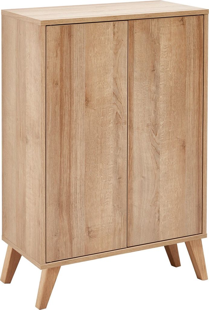FACKELMANN FINN Badmöbel Set 2 Teile / Doppel-Midischrank mit Push-to-Open fürs Bad / 4 Holzfüße / Badschrank mit 2 Türen / Korpus & Front: Br...