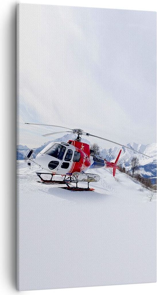 Bild auf Leinwand - Leinwandbild - Hubschrauber Berge Gipfel Winter - 55x100cm - Wand Bild - Wanddeko - Leinwanddruck - Bilder - Kunstdruck - Leinw...