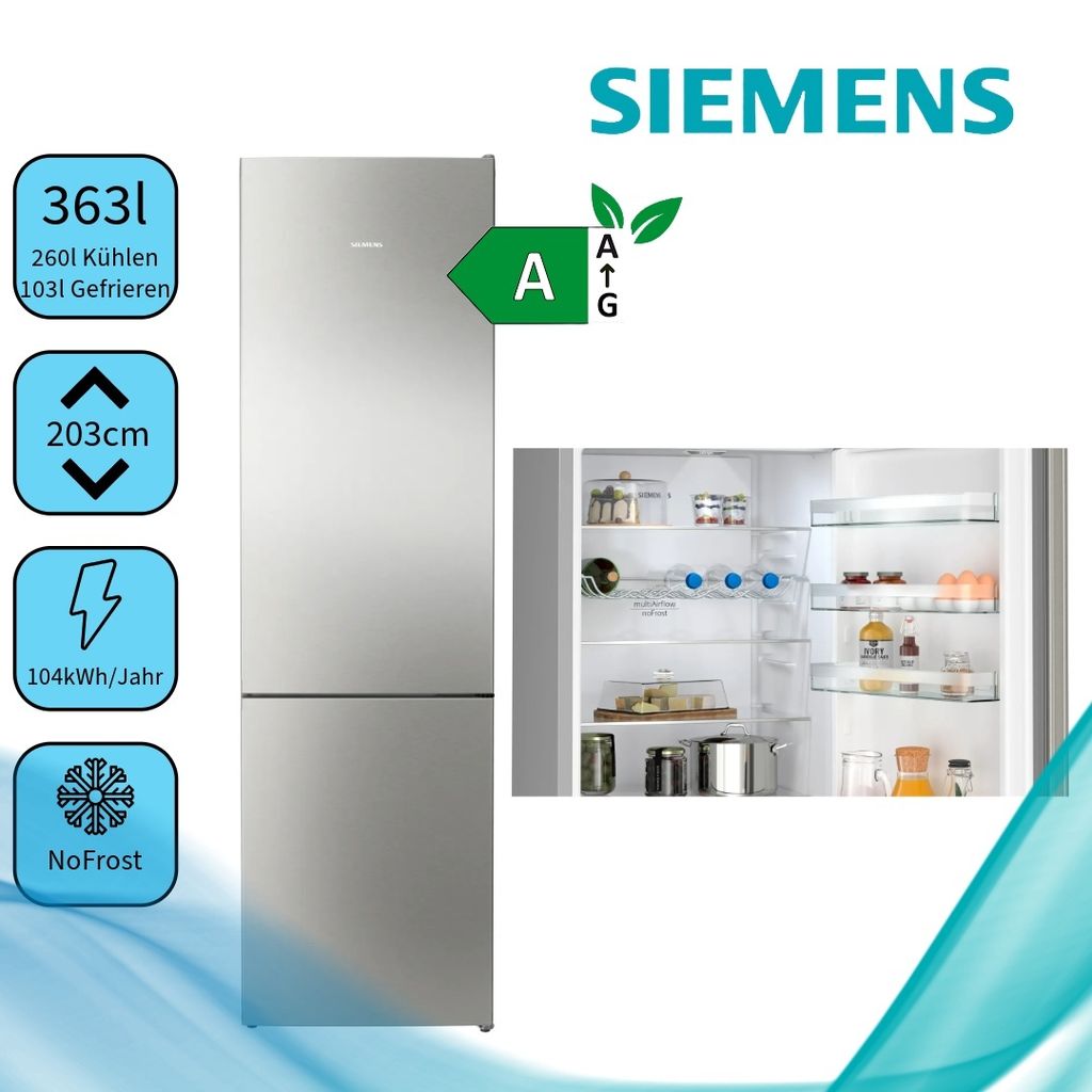 Siemens KG39N2IAF Kühl-Gefrierkombination  104 kWh/Jahr  Produktbild 