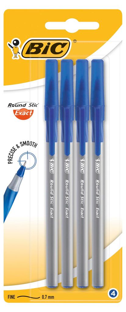BIC Round Stic Exact, Clip, Stylo à bille, Bleu, 4 pièces, Image du produit 