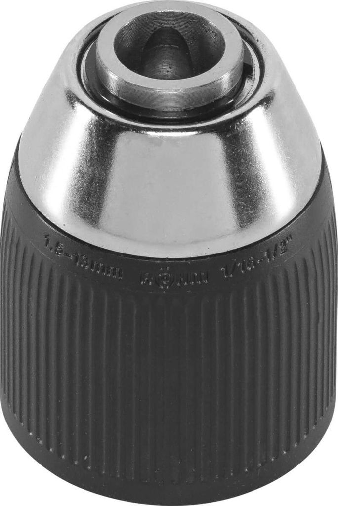 A close-up studio shot of a drill chuck.