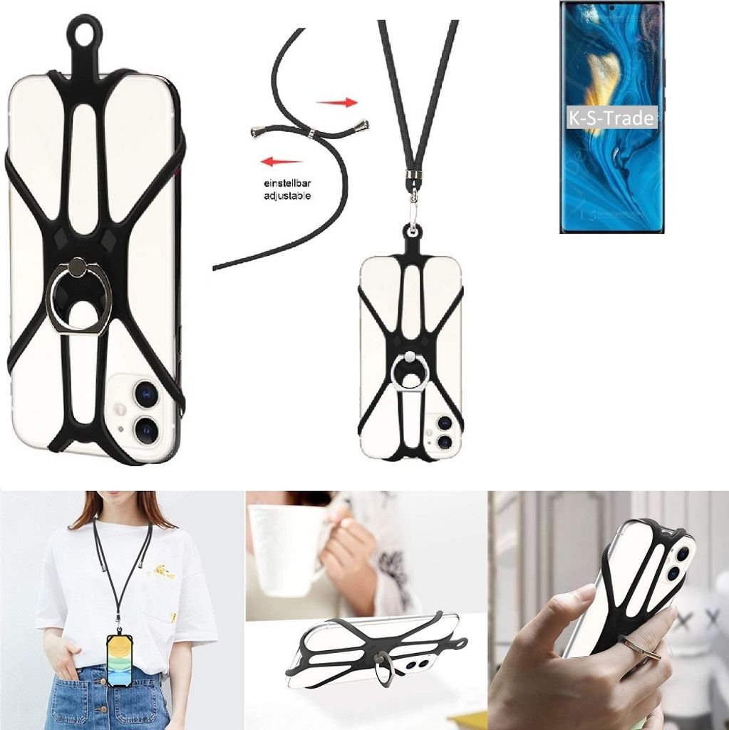K-S-Trade 3in1 Handykette Handyband Handykordel Halsband Smartphone-Ring Handy-Ring kompatibel mit nubia Z30 Pro Fingerhalterung Handyring