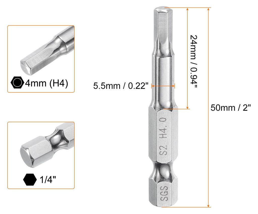 2 Stš¹ck 4mm(H4,0) Innensechskant Bit Set, Metrisch 50mm Lang 1/4" Sechskant-Schaft Magnetische S2 Stahl Schraubendreher Bits Sechskant Bohrer f...