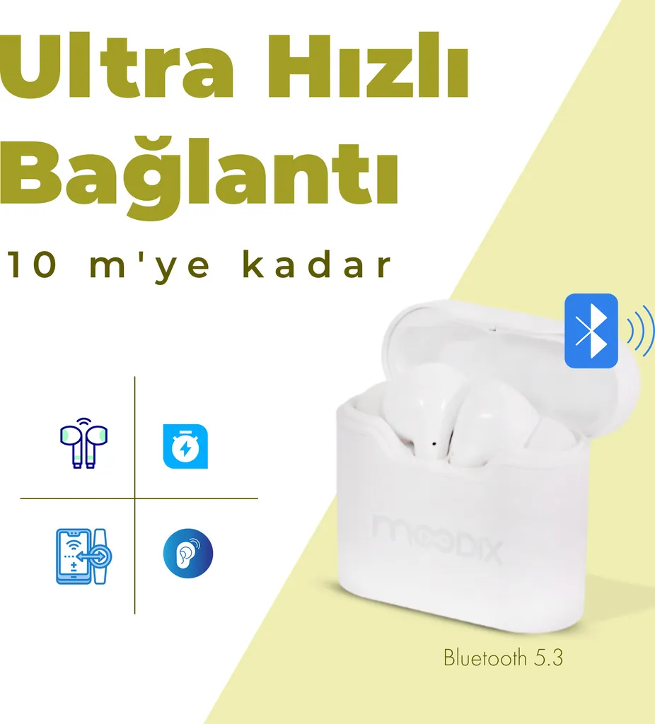 Écouteurs Bluetooth Tactiles Moodix Blancs, Son HD et Micro Intégré