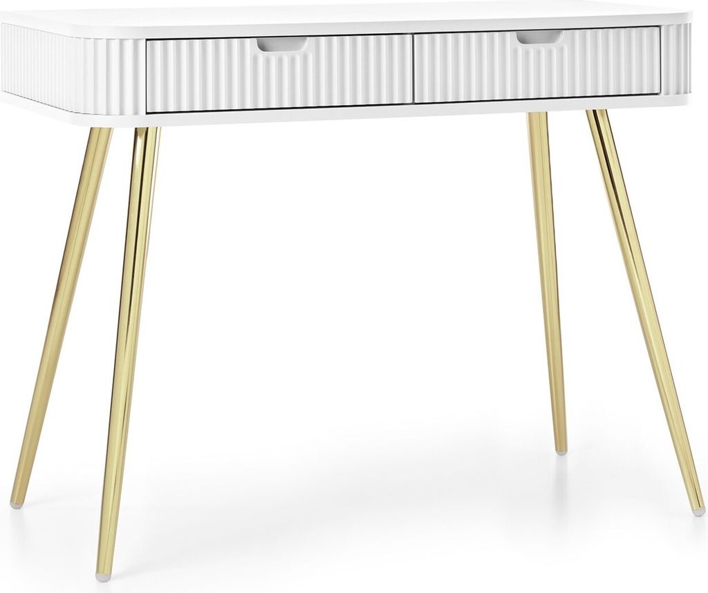 Schminktisch 103X80X49 Cm Zova T-103 Cm Mit 2 Schubladen Weiß/Goldene Beine