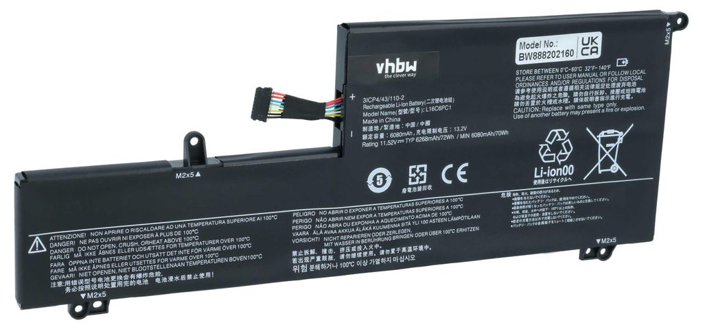vhbw Akku kompatibel mit Lenovo Yoga 720-15IKB (80X7007CMZ), 720-15IKB (80X7005CGE), 720-15IKB (80X7005BGE) Notebook (6150 mAh, 11,56 V, Li-Polymer)