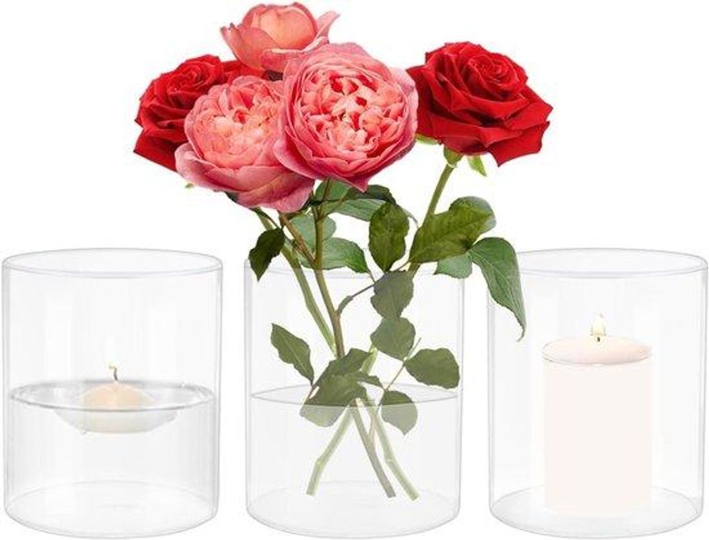 Glazen Cilindervaas Set von 3 - 85 x 10 cm - Hohes Glas - Blumenkränze - Tischkränze für Blumen - Kerzenblock - Schwimmende Kerzen - Grün.